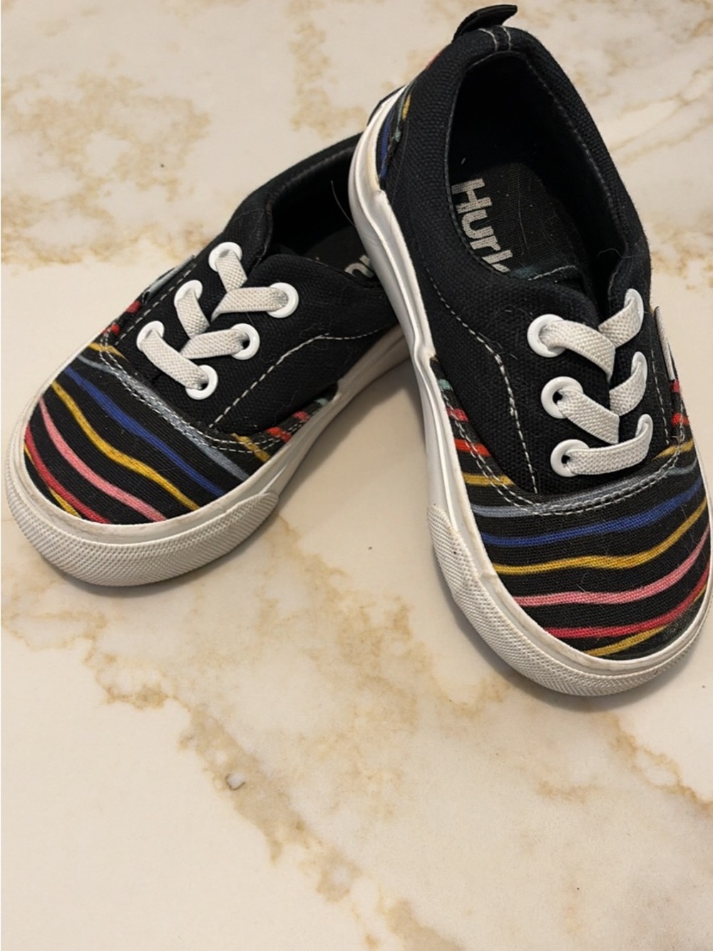 Kids Black Canvas Sneakers with Colorful Stripes - Hurley- Toddler 7